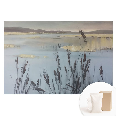 Papier peint intissé imprimé Lac bordé de roseaux, espace réfléchissant