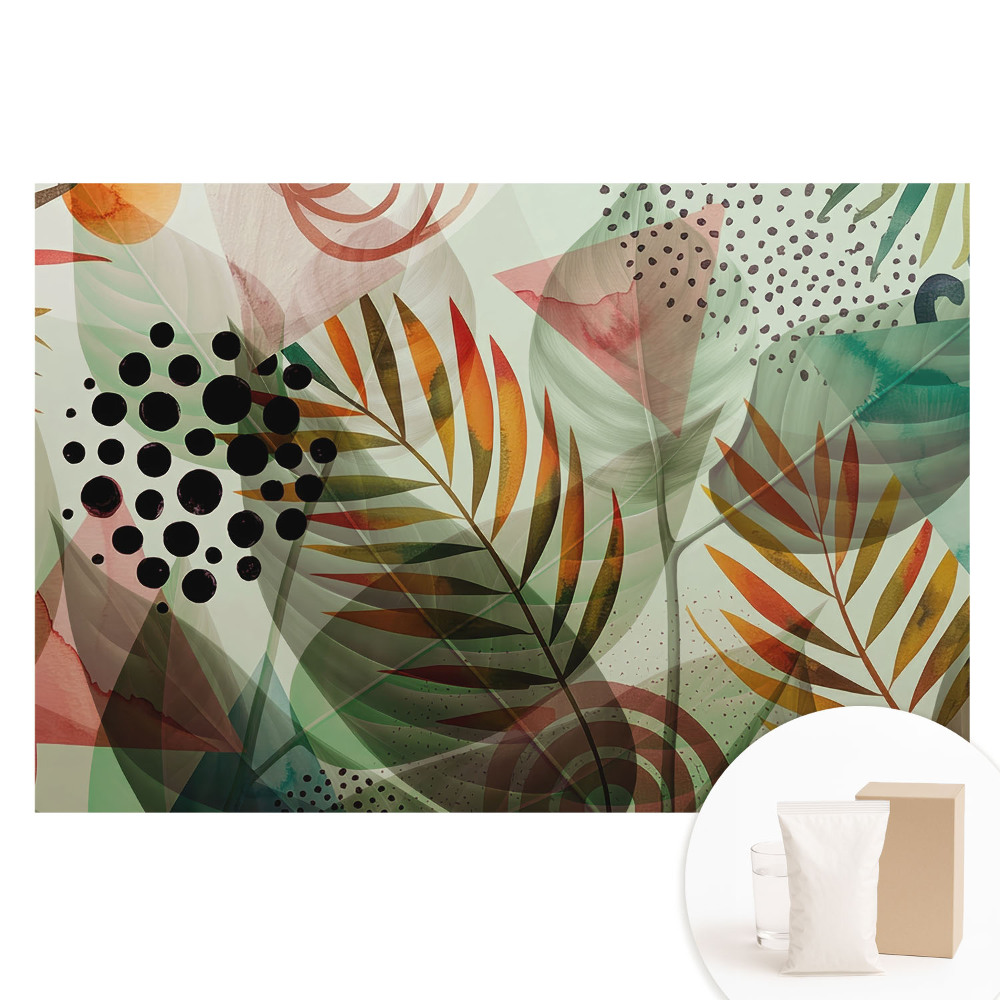 Papier peint photo imprimé sur tissu non tissé Feuilles aux motifs géométriques abstraits.