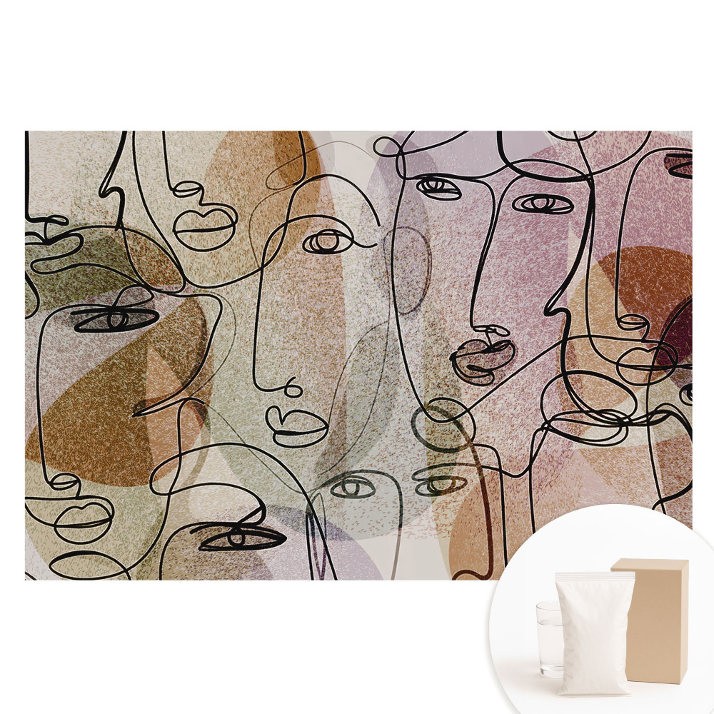 Papier peint intissé à motifs de visages abstraits style moderne