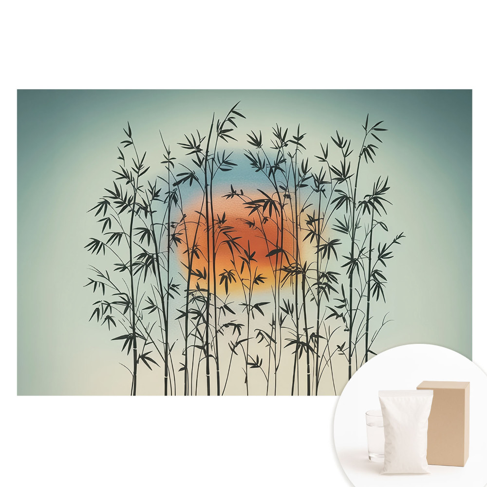 Papier peint photo grand format pour le mur Pousses de bambou, coucher de soleil harmonieux