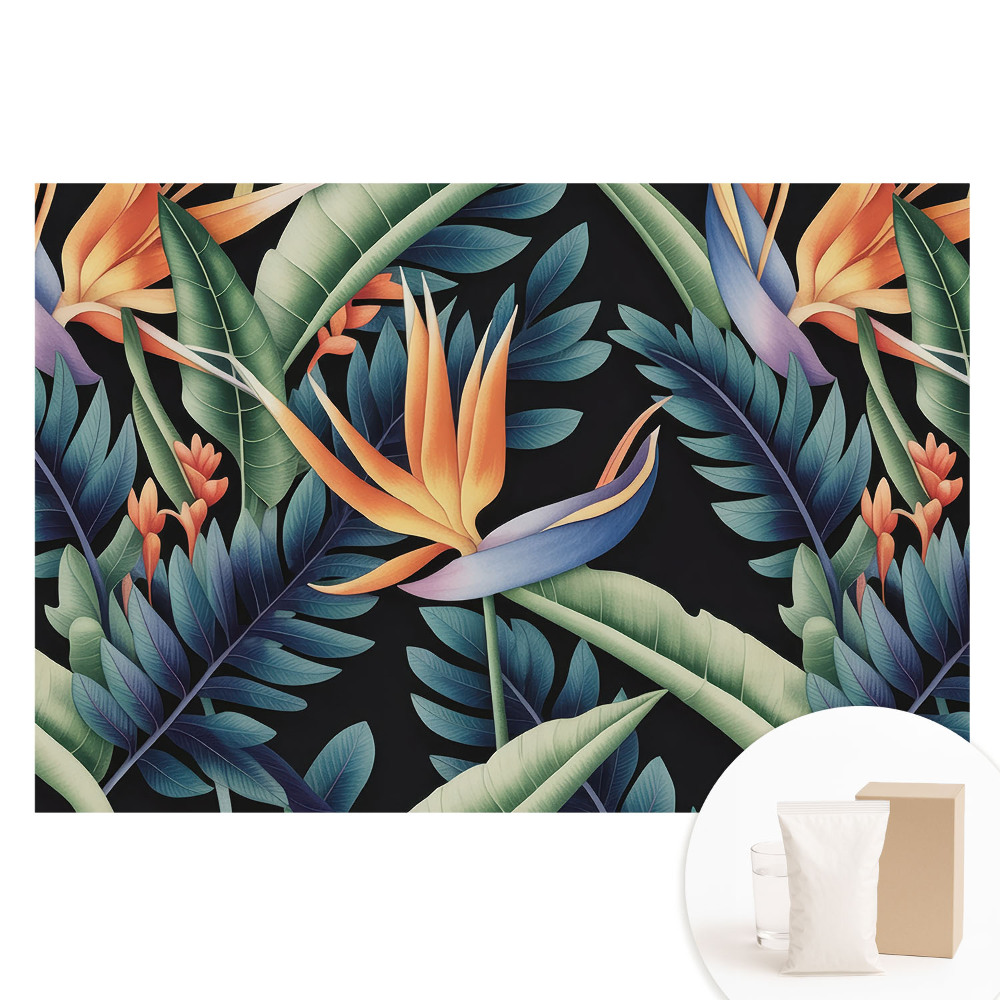 Papier peint photographique sur tissu non tissé Fleurs tropicales sur fond noir