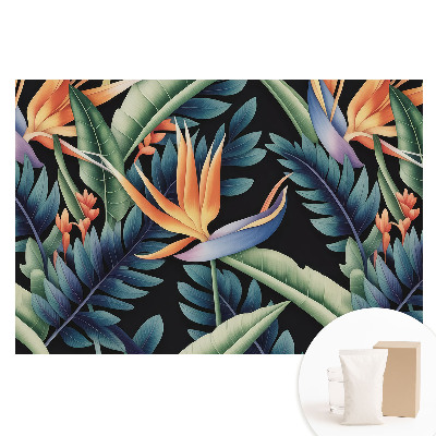 Papier peint panoramique intissé fleurs tropicales sur fond noir