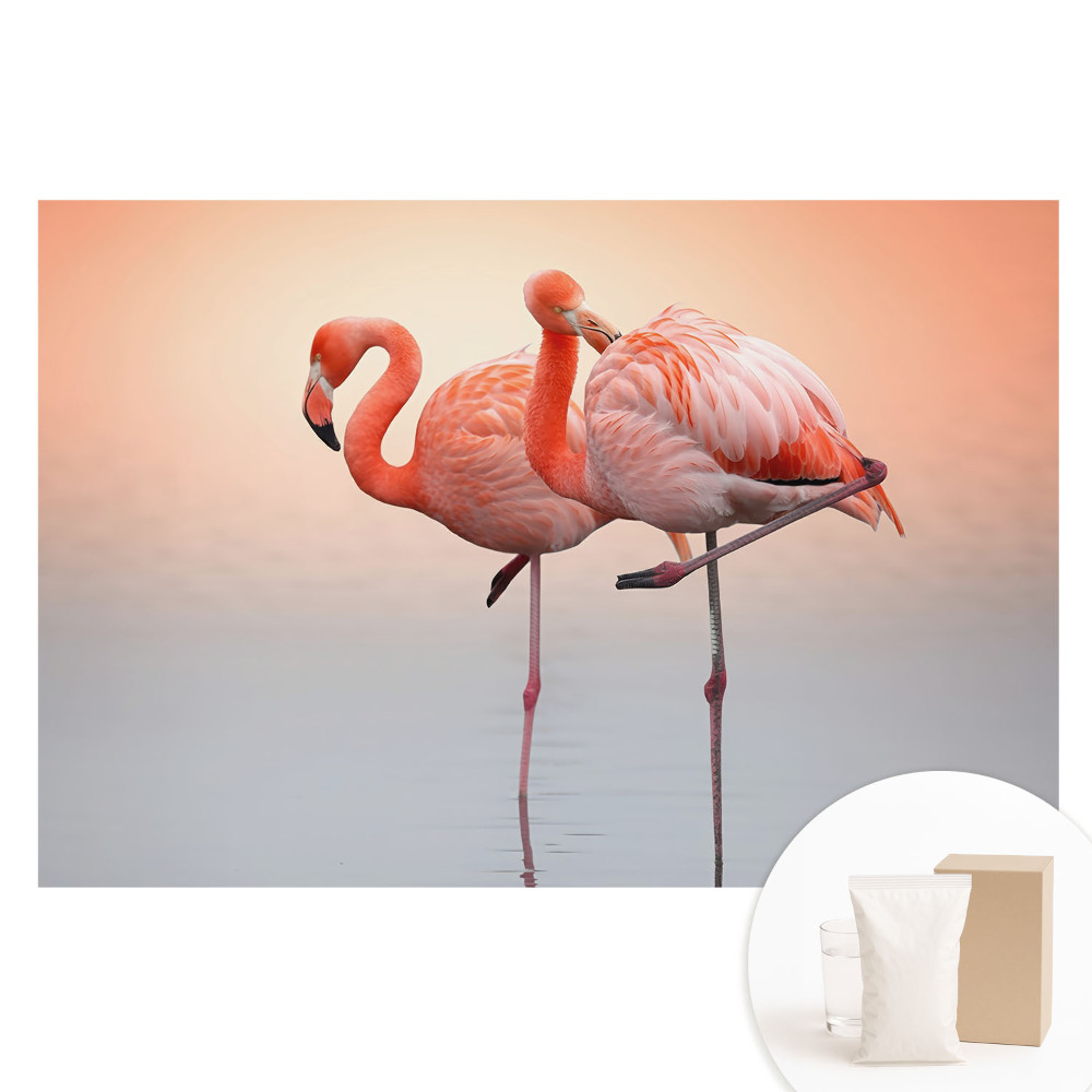 Papier peint panoramique intissé Flamants roses sur fond pastel