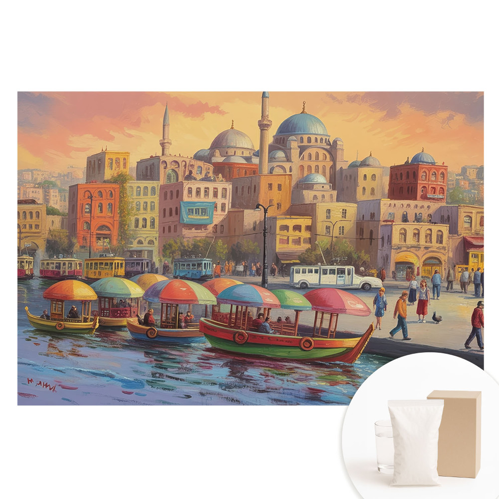 Papier peint photo sur tissu non tissé bateaux colorés et dômes de ville