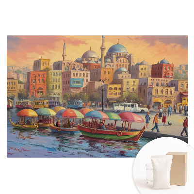 Papier peint panoramique intissé bateaux colorés et dômes de ville