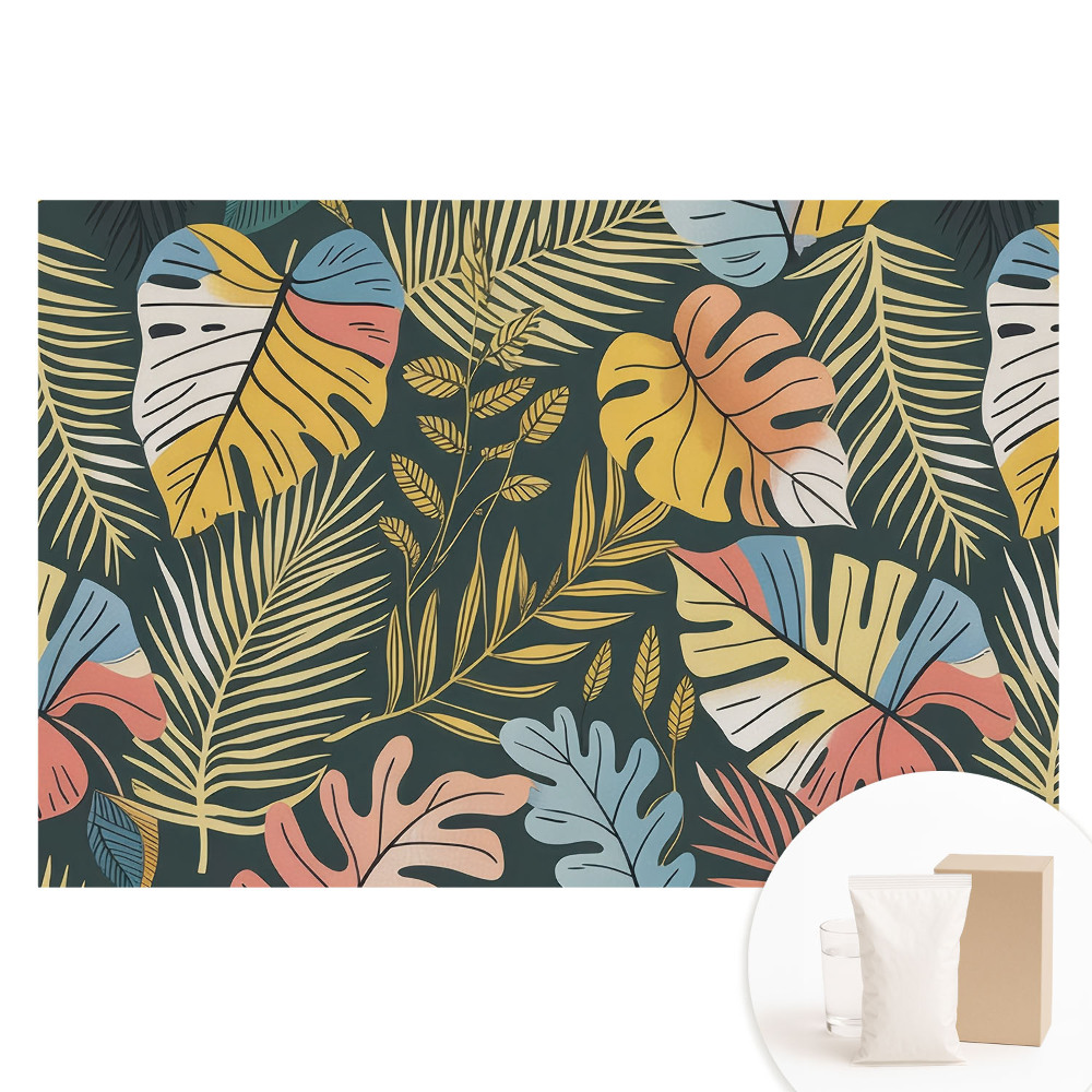 Papier peint photo sur tissu non tissé Feuilles tropicales colorées sur fond sombre