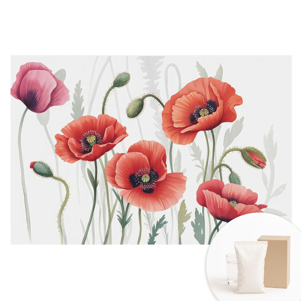 Papier peint photo sur intissé Coquelicots botaniques classiques