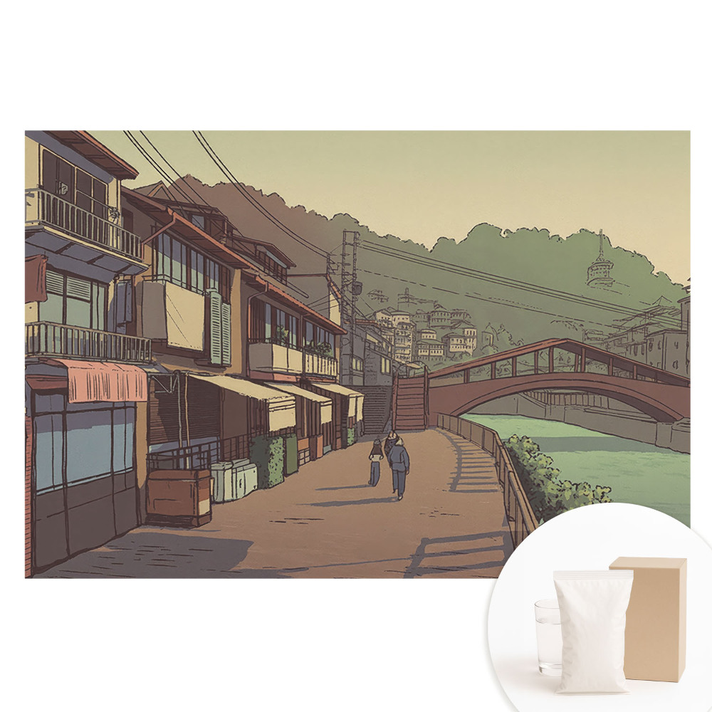 Papier peint photographique intissé Le pont et la rue aux couleurs pastel