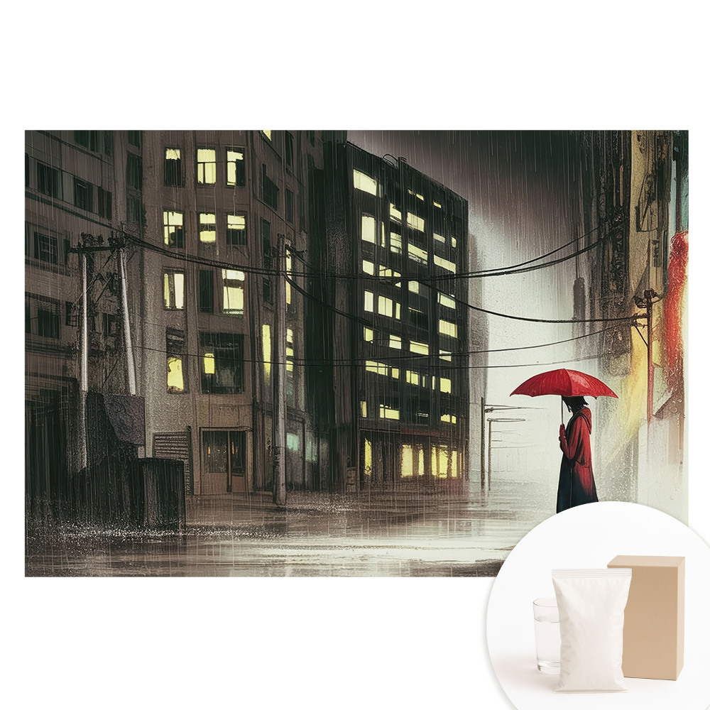 Papier peint panoramique intissé ambiance nocturne pluvieuse en ville