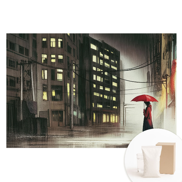 Papier peint photographique sur tissu non tissé ambiance nocturne pluvieuse et mystérieuse en ville
