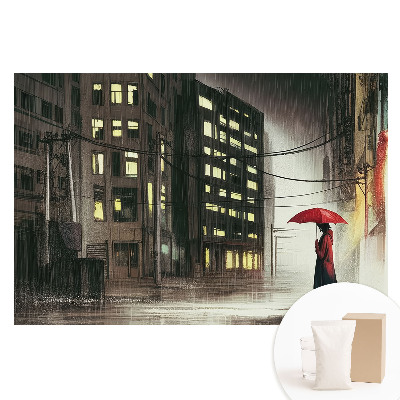 Papier peint panoramique intissé ambiance nocturne pluvieuse en ville