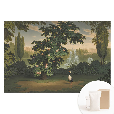 Papier peint photographique intissé Un jardin pittoresque avec un arbre et un oiseau