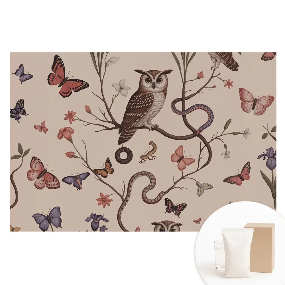Papier peint intissé imprimé motif fleurs et papillons