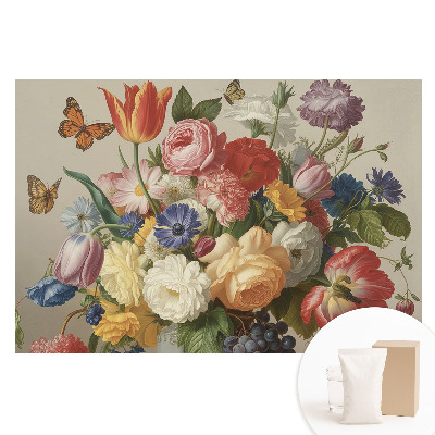 Papier peint intissé imprimé Bouquet de fleurs coloré avec des papillons