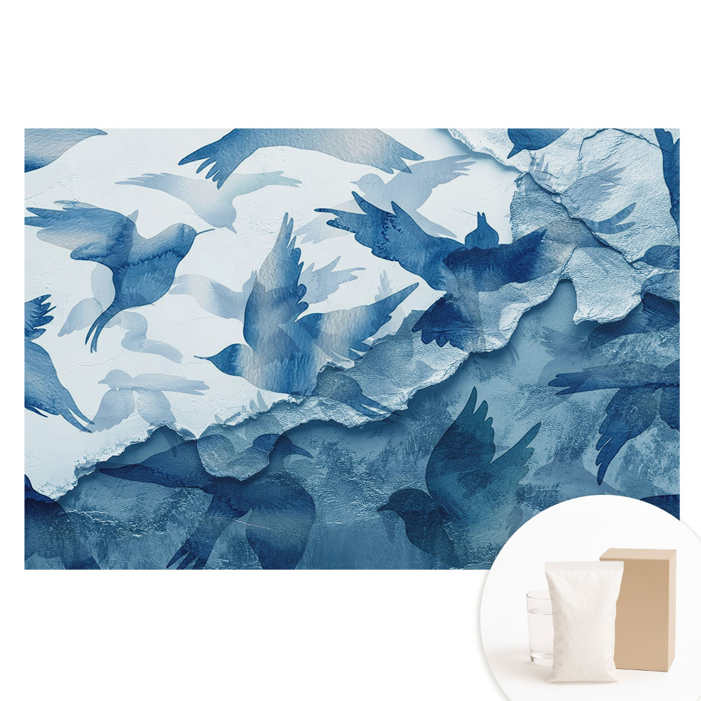 Papier peint photo grand format pour le mur Oiseaux bleus abstrait