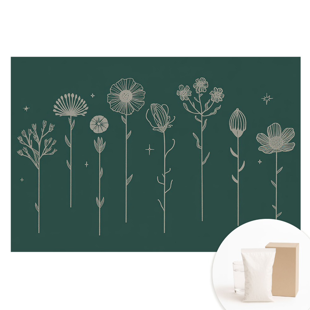 Papier peint panoramique intissé à motifs floraux minimalistes sur fond vert