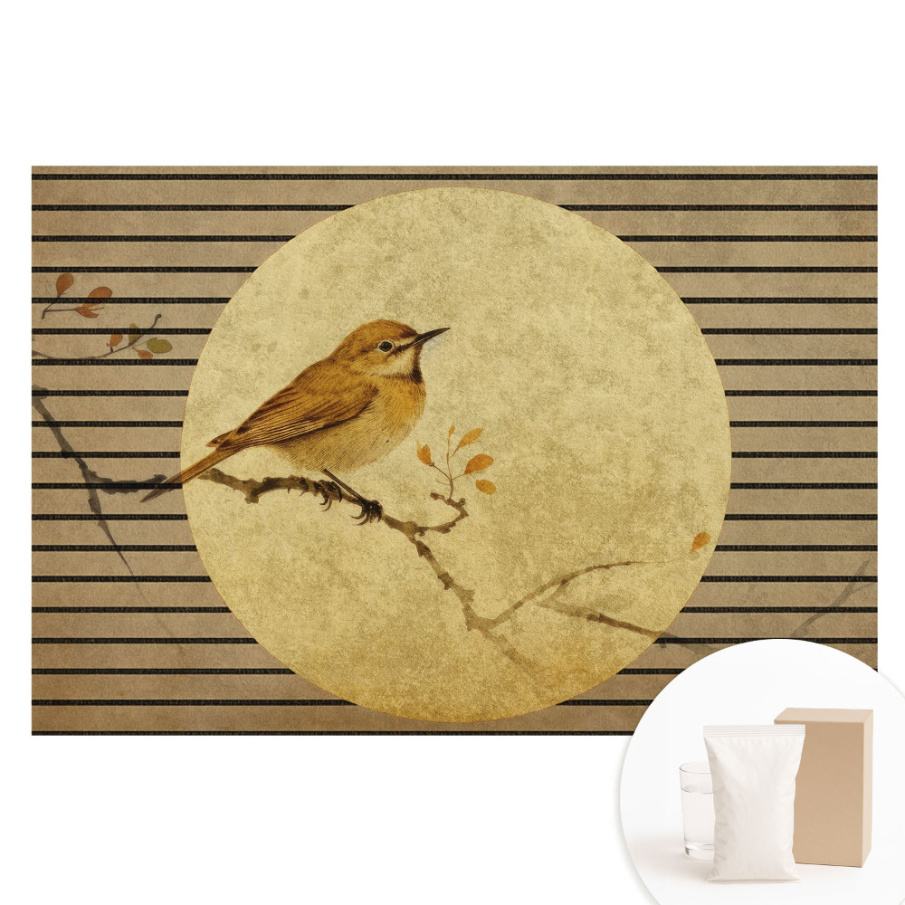 Papier peint photographique intissé Oiseau sur une branche, harmonie de la nature, style japonais