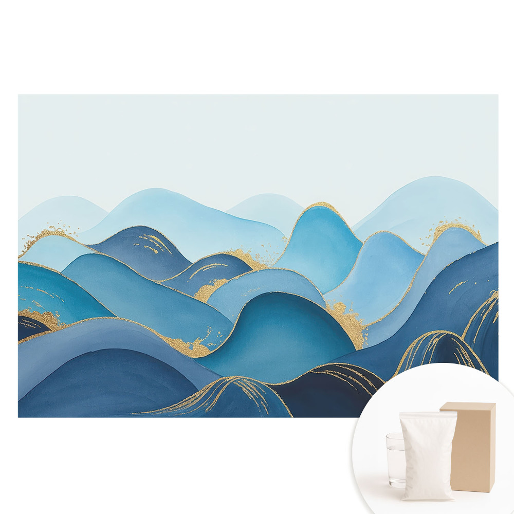 Papier peint intissé imprimé Vagues bleues avec une touche de jaune