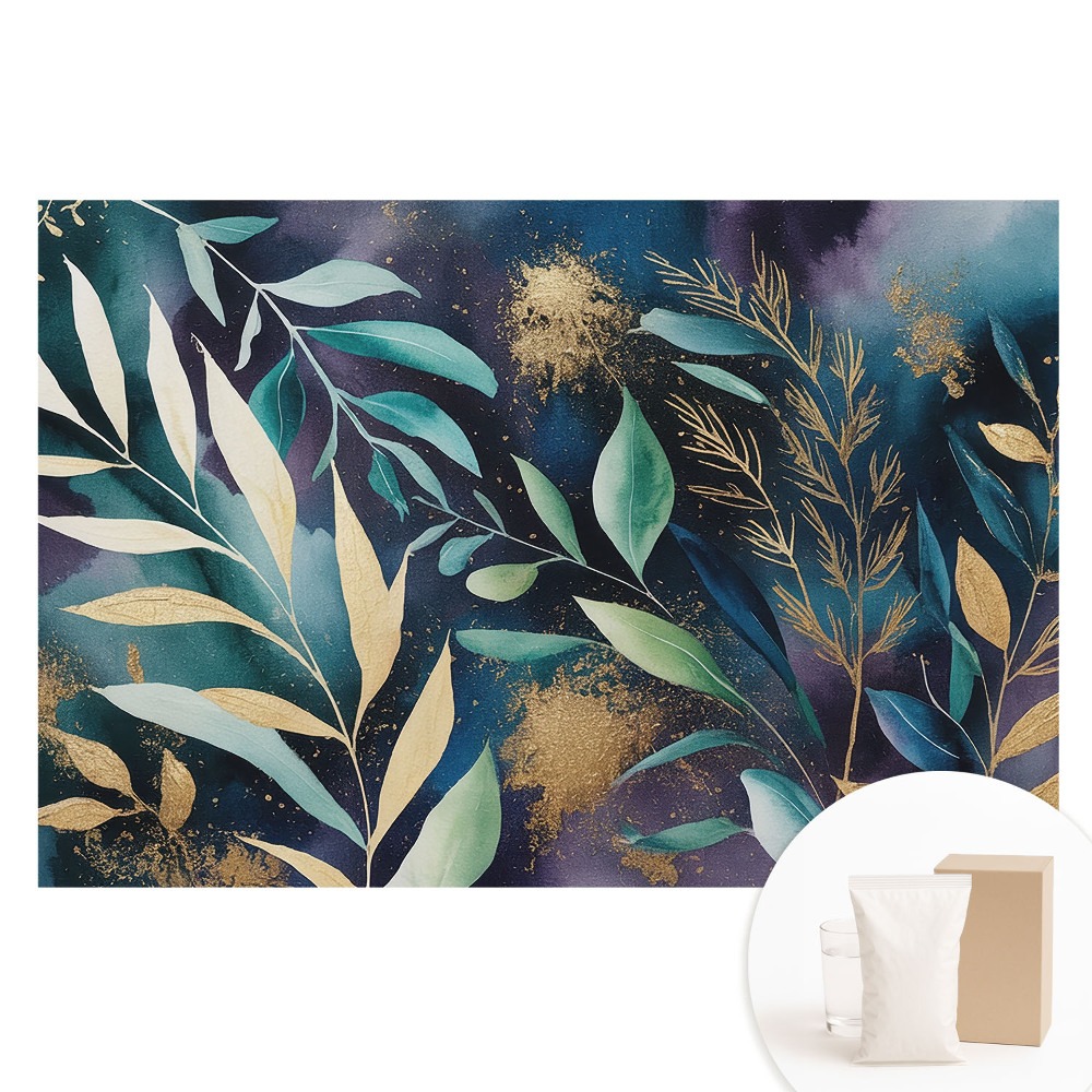 Papier peint panoramique intissé Feuilles botaniques fond sombre