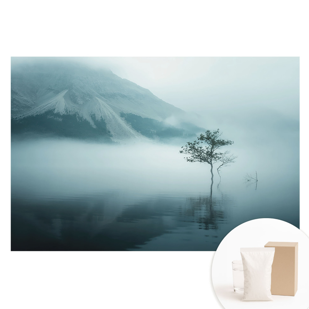 Papier peint photo imprimé sur tissu non tissé Un arbre solitaire dans le brouillard matinal