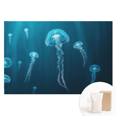 Papier peint photographique sur tissu non tissé Méduses bleues dans les profondeurs de l'océan
