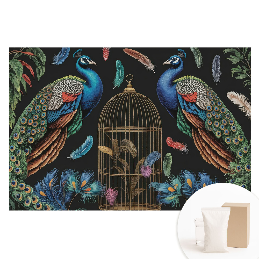 Papier peint photographique intissé Des paons et une cage vintage