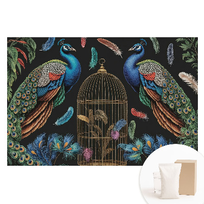 Papier peint intissé photographique avec paons et cage vintage
