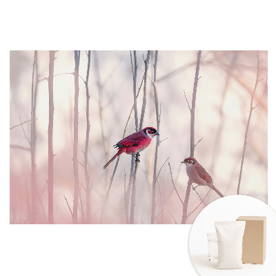 Papier peint photo imprimé sur tissu non tissé De jolis oiseaux dans la forêt rose