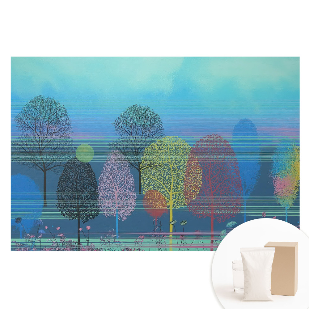 Papier peint intissé imprimé avec motif d'arbres colorés sur fond de ciel