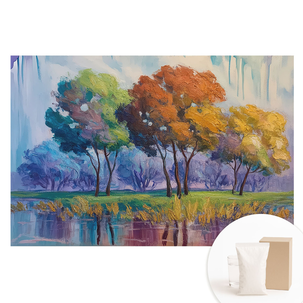 Papier peint intissé avec motif d'arbres abstraits colorés