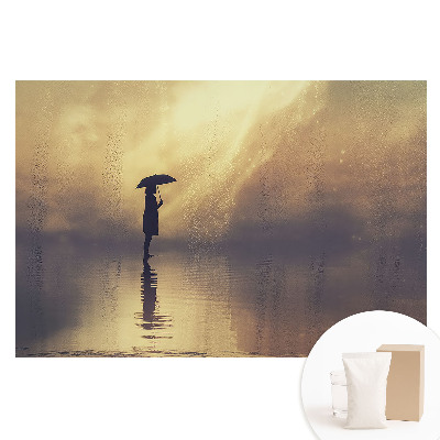 Papier peint photo imprimé sur tissu non tissé Silhouette sous la pluie, lueur d'harmonie