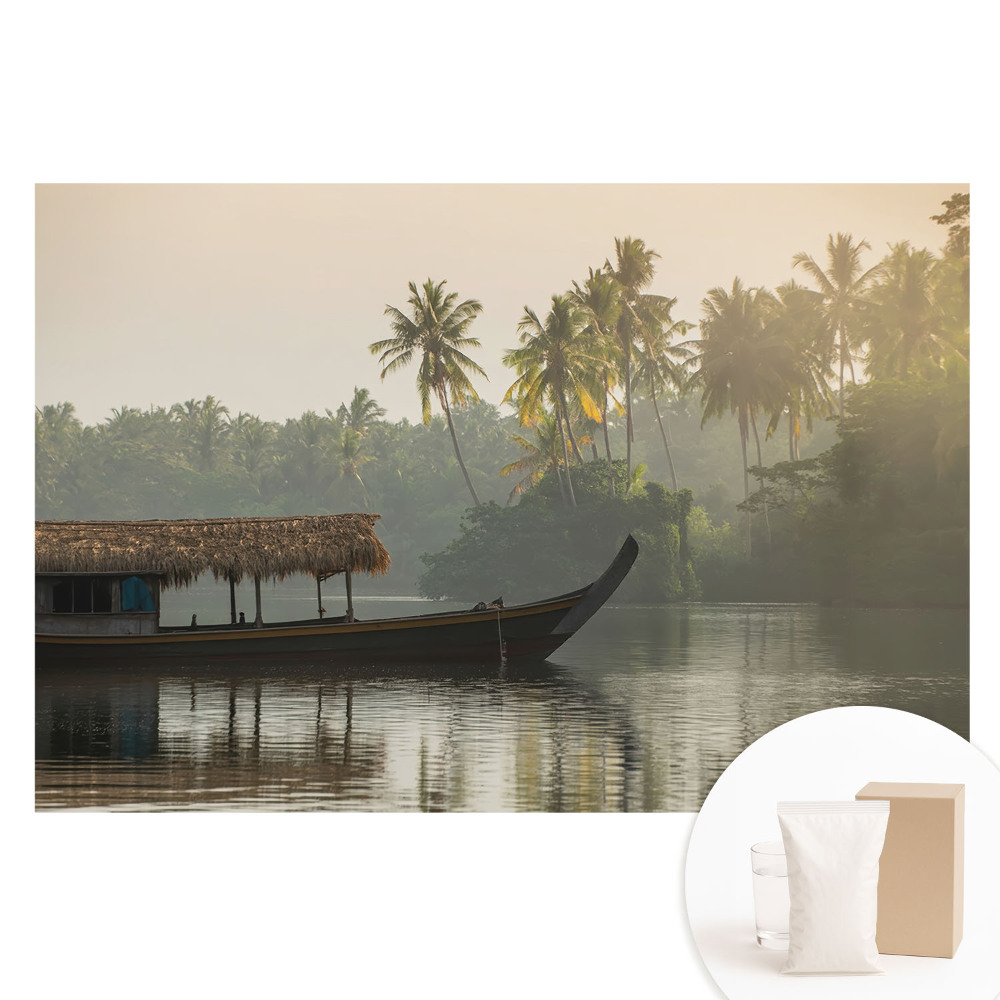 Papier peint intissé Paysage mystique avec bateau et palmiers