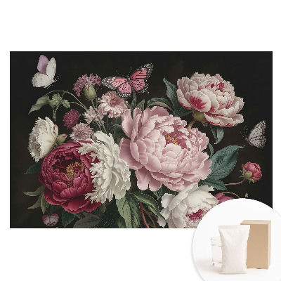 Papier peint panoramique intissé Pivoines et papillons romantiques