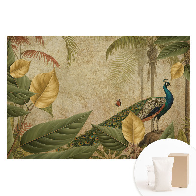 Papier peint intissé panoramique Paon tropical et végétation