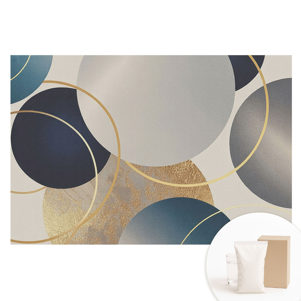Papier peint panoramique intissé avec motifs géométriques circulaires dans des tons gris et bleu