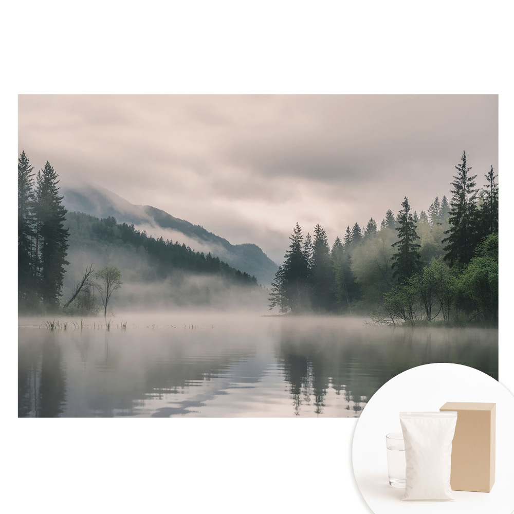 Papier peint intissé imprimé Brouillard sur le lac au milieu des montagnes