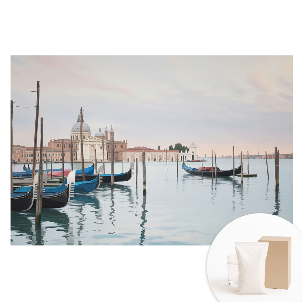 Papier peint photo sur tissu non tissé Lagon charmant, gondoles, couleurs pastel