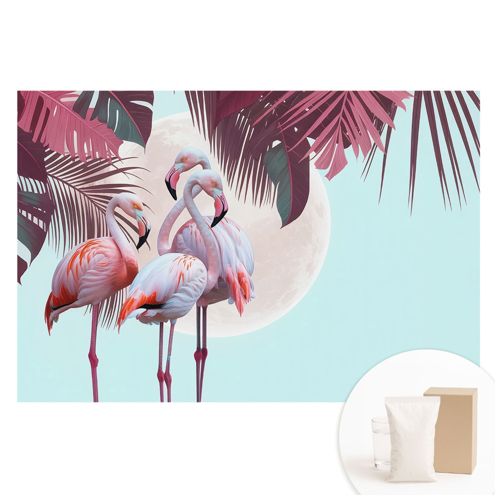 Papier peint intissé motif flamants roses et décor tropical
