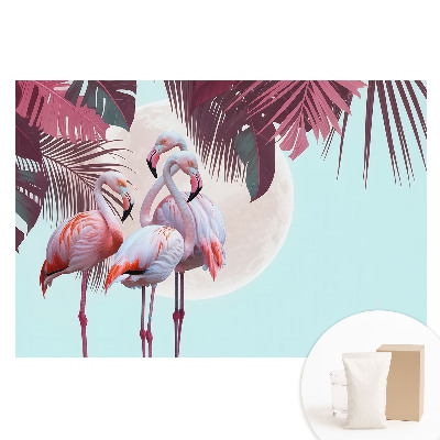 Papier peint intissé motif flamants roses et décor tropical
