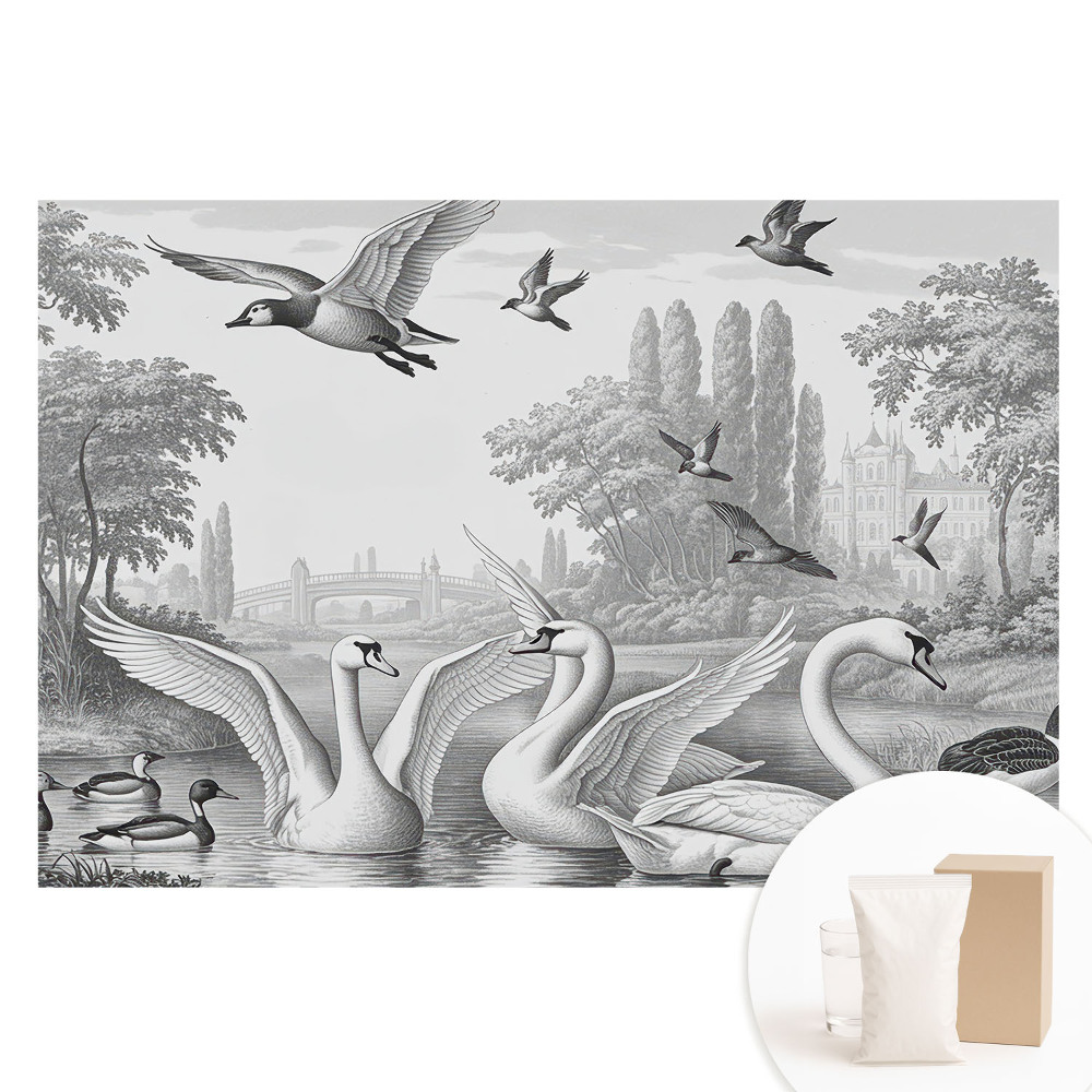 Papier peint photographique sur tissu non tissé Paysage romantique avec des cygnes