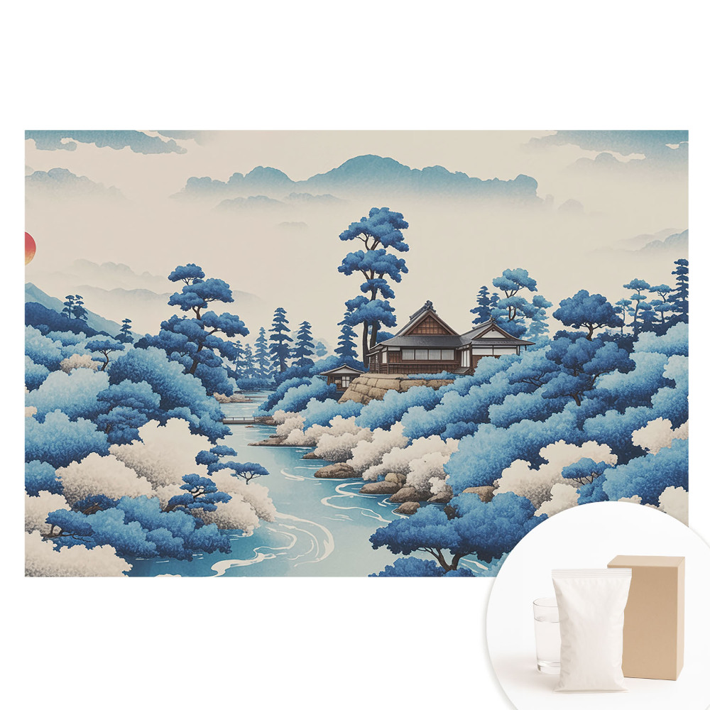 Papier peint panoramique intissé paysage de montagne avec maison