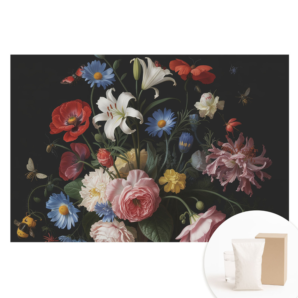 Papier peint intissé Bouquet floral classique avec insectes