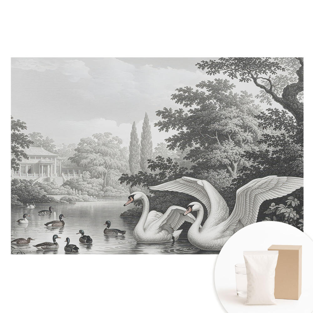 Papier peint photo grand format pour le mur Un lac avec des cygnes et des canards dans un style classique