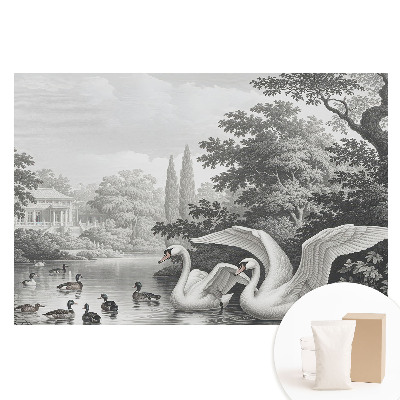 Papier peint photo grand format pour le mur Un lac avec des cygnes et des canards dans un style classique