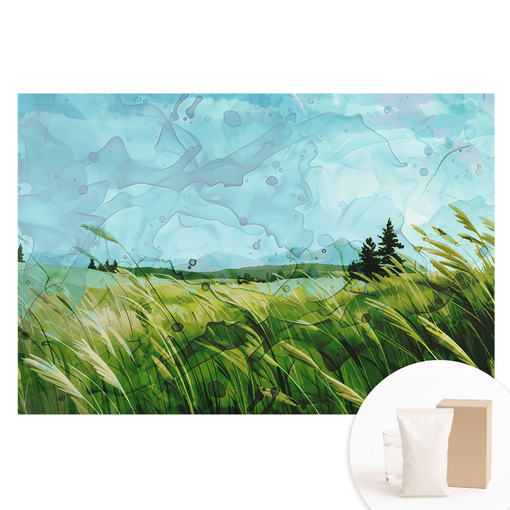 Papier peint panoramique intissé prairie rustique à l'aquarelle