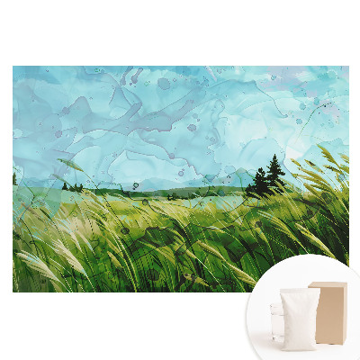 Papier peint panoramique intissé prairie rustique à l'aquarelle