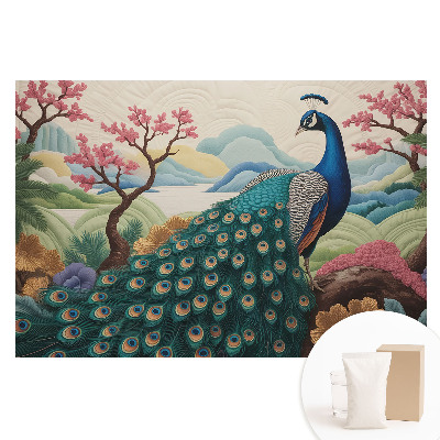 Papier peint photographique intissé Un paon exotique dans un paysage pastel