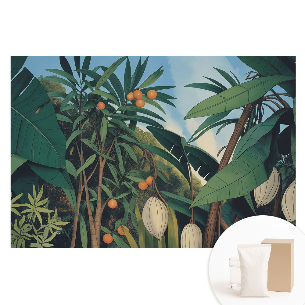 Papier peint intissé à motif de feuilles et fruits exotiques tropicaux