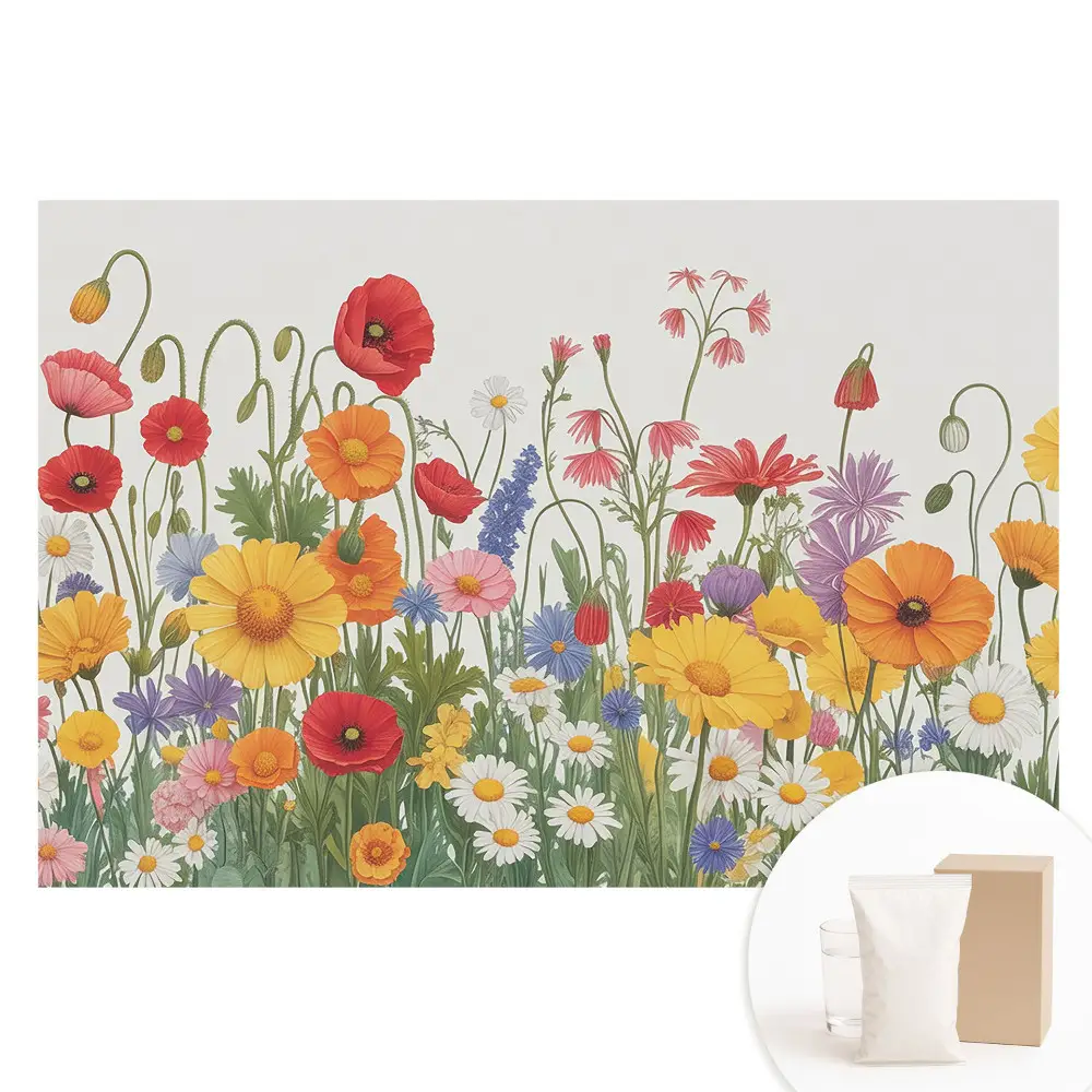 Papier peint intissé représentant une prairie fleurie colorée
