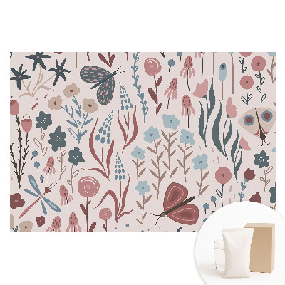 Papier peint photo sur intissé motifs de fleurs et papillons modernes